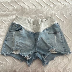 Maternity light ripped jean shorts size medium